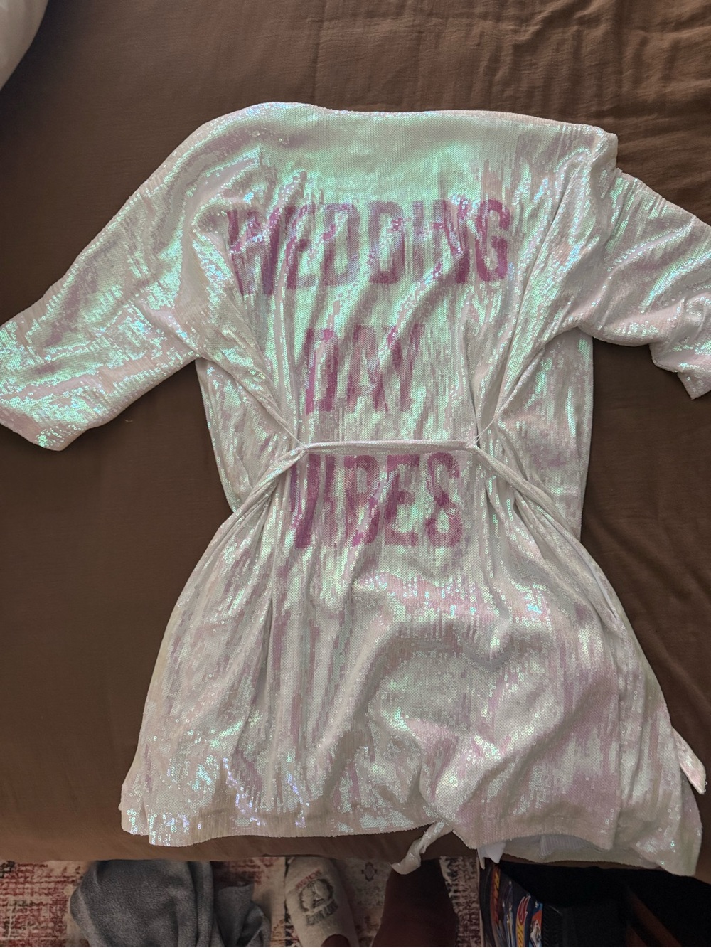 Sequin Robe - Iridescent Pink "Wedding Day Vibes"